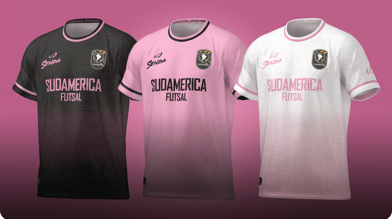Sudamerica Futsal Season IV kits by Senda in black, pink and white