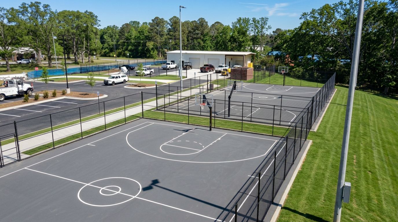 Outdoor hard court futsal pitch surrounded by trees at Bennett Park