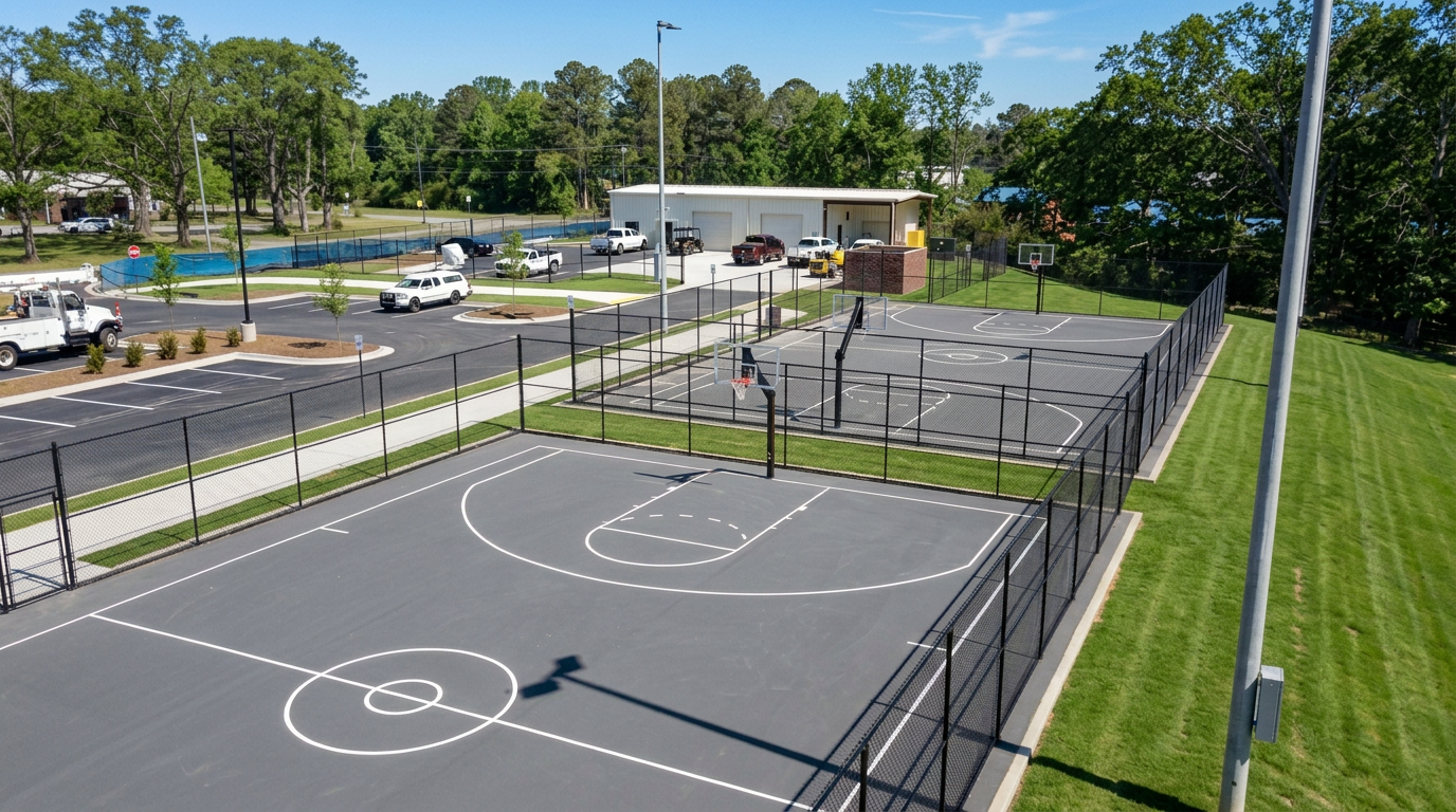 Outdoor hard court futsal pitch surrounded by trees at Bennett Park